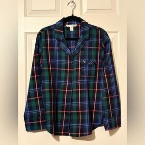 Victoria's Secret Size M Green Plaid Button-Down Long Sleeve Pajama Sleep Top